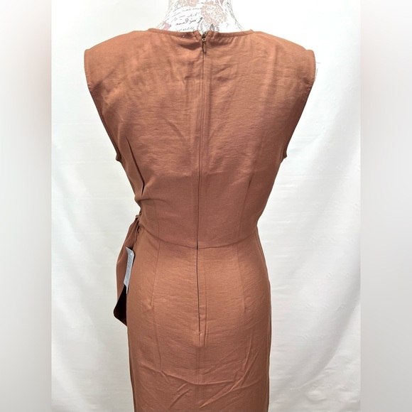 Elegant Brown Tie Waist Midi Dress Neiman Marcus - Picture 5 of 12
